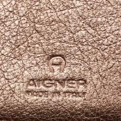 Aigner Metallic Leather Flap Compact Wallet