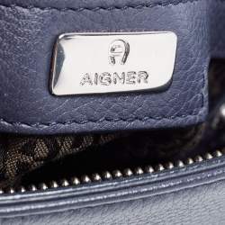 Pre Owned Aigner Blue Leather Zip Satchel