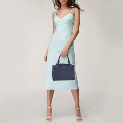 Pre Owned Aigner Blue Leather Zip Satchel