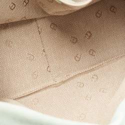 Pre Owned Aigner Green/White Leather and Suede Logo Buckle Shoulder Bag