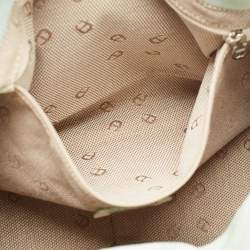 Pre Owned Aigner Green/White Leather and Suede Logo Buckle Shoulder Bag