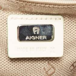 Pre Owned Aigner Green/White Leather and Suede Logo Buckle Shoulder Bag