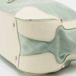 Pre Owned Aigner Green/White Leather and Suede Logo Buckle Shoulder Bag