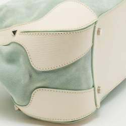 Pre Owned Aigner Green/White Leather and Suede Logo Buckle Shoulder Bag