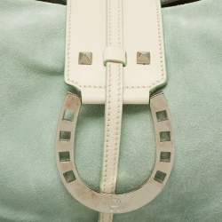 Pre Owned Aigner Green/White Leather and Suede Logo Buckle Shoulder Bag