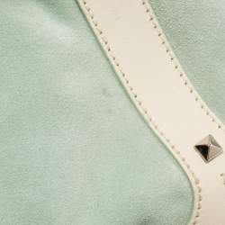 Pre Owned Aigner Green/White Leather and Suede Logo Buckle Shoulder Bag