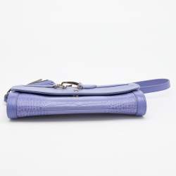 Pre Owned Aigner Purple Croc Embossed Leather Cavallina Flap Shoulder Bag