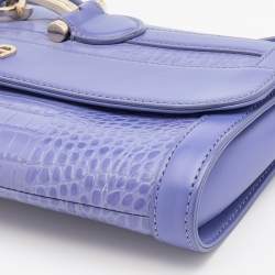 Pre Owned Aigner Purple Croc Embossed Leather Cavallina Flap Shoulder Bag