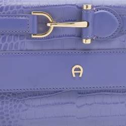 Pre Owned Aigner Purple Croc Embossed Leather Cavallina Flap Shoulder Bag
