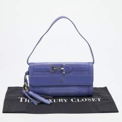 Pre Owned Aigner Purple Croc Embossed Leather Cavallina Flap Shoulder Bag