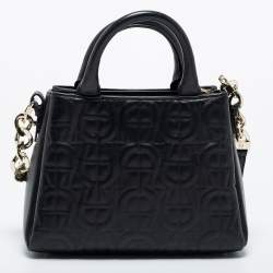 Aigner Black Embossed Leather Zip Satchel