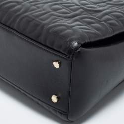 Aigner Black Embossed Leather Zip Satchel