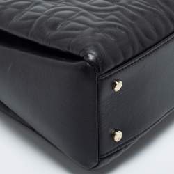 Aigner Black Embossed Leather Zip Satchel