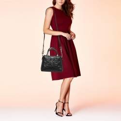 Aigner Black Embossed Leather Zip Satchel