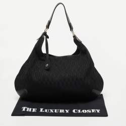 Pre Owned Aigner Black Signature Canvas and Leather Hobo