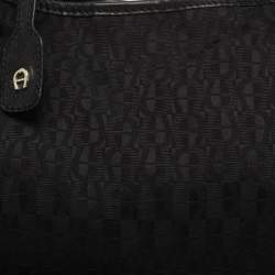 Pre Owned Aigner Black Signature Canvas and Leather Hobo