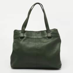 Pre Owned Aigner Dark Green Leather Bow Tote