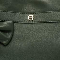 Pre Owned Aigner Dark Green Leather Bow Tote