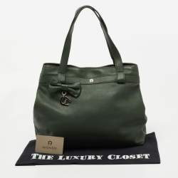 Pre Owned Aigner Dark Green Leather Bow Tote