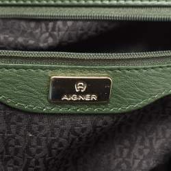 Pre Owned Aigner Dark Green Leather Bow Tote