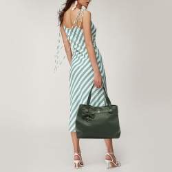 Pre Owned Aigner Dark Green Leather Bow Tote