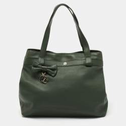 Pre Owned Aigner Dark Green Leather Bow Tote