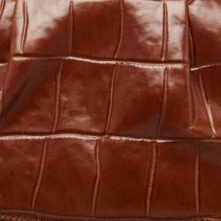 Pre Owned Aigner Brown Croc Embossed Leather Shoulder Bag