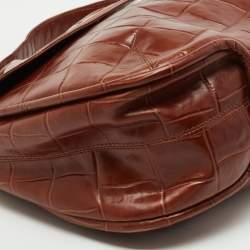 Pre Owned Aigner Brown Croc Embossed Leather Shoulder Bag