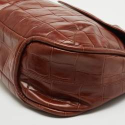 Pre Owned Aigner Brown Croc Embossed Leather Shoulder Bag