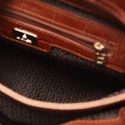 Pre Owned Aigner Brown Croc Embossed Leather Shoulder Bag