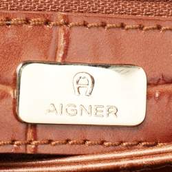 Pre Owned Aigner Brown Croc Embossed Leather Shoulder Bag