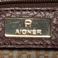 Pre Owned Aigner Dark Brown Leather Embellished Satchel