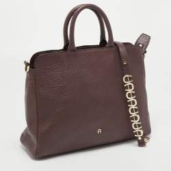 Pre Owned Aigner Dark Brown Leather Embellished Satchel