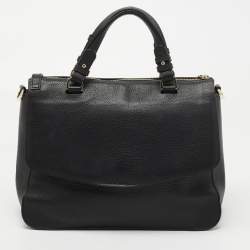 Pre Owned Aigner Black Leather Zip Satchel