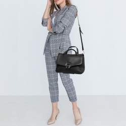Pre Owned Aigner Black Leather Zip Satchel