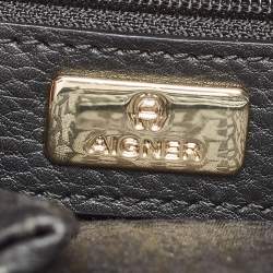 Pre Owned Aigner Black Leather Zip Satchel
