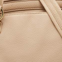 Pre Owned Aigner Beige Grained Leather Logo Buckle Satchel