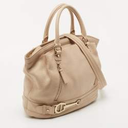 Pre Owned Aigner Beige Grained Leather Logo Buckle Satchel