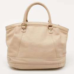 Pre Owned Aigner Beige Grained Leather Logo Buckle Satchel