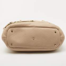 Pre Owned Aigner Beige Grained Leather Logo Buckle Satchel