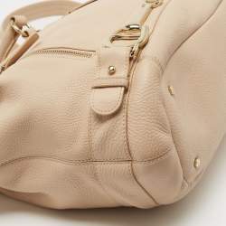 Pre Owned Aigner Beige Grained Leather Logo Buckle Satchel