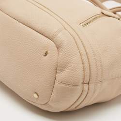 Pre Owned Aigner Beige Grained Leather Logo Buckle Satchel