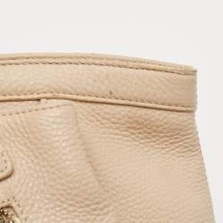 Pre Owned Aigner Beige Grained Leather Logo Buckle Satchel