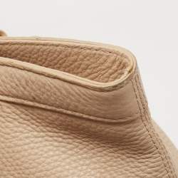 Pre Owned Aigner Beige Grained Leather Logo Buckle Satchel