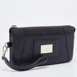 Pre Owned Aigner Black Leather Zip Continental Wallet