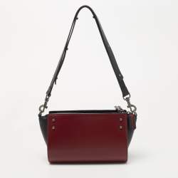 Pre Owned Aigner Burgundy/Black Leather Zip Satchel