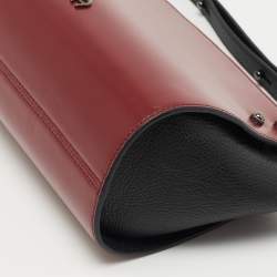 Pre Owned Aigner Burgundy/Black Leather Zip Satchel