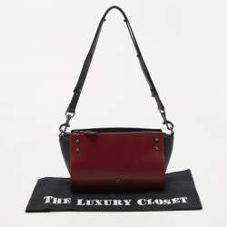 Pre Owned Aigner Burgundy/Black Leather Zip Satchel