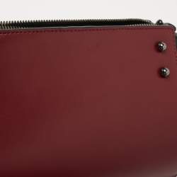 Pre Owned Aigner Burgundy/Black Leather Zip Satchel