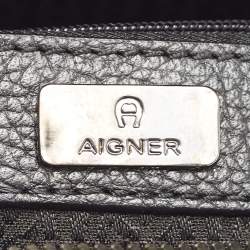 Pre Owned Aigner Burgundy/Black Leather Zip Satchel